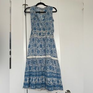 BELL blue and white patterned midi dress, x-small